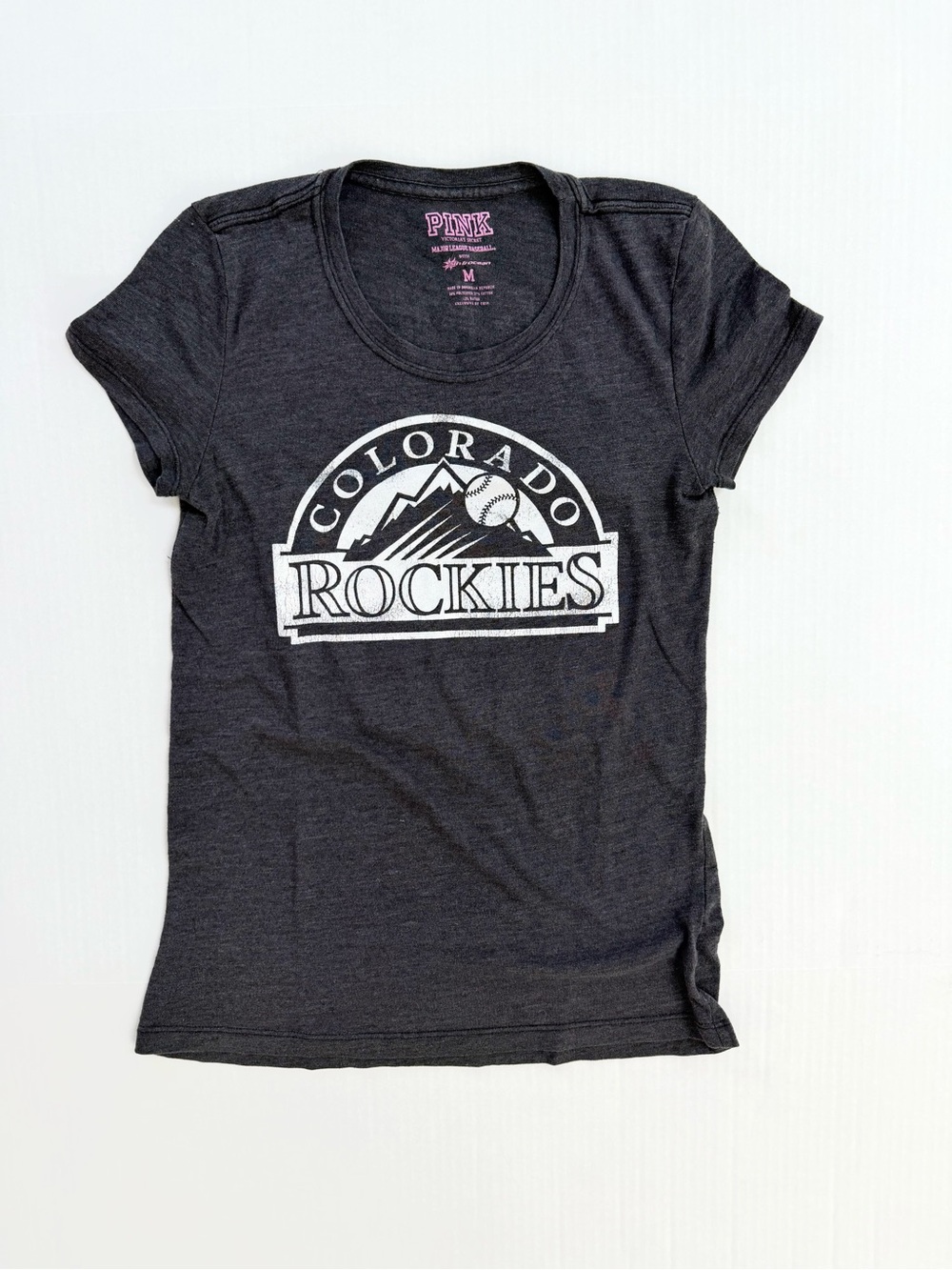PINK Colorado Rockies Graphic Tee - Charcoal Grey Fitted Y2K Sporty Girl Tee